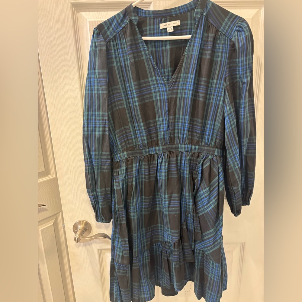 Free Assembly Blue and Black Plaid Dress